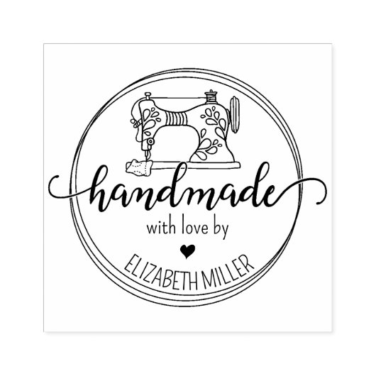 Moderne handgemaakt met liefde, naaimachine rubberstempel (Afrduk)