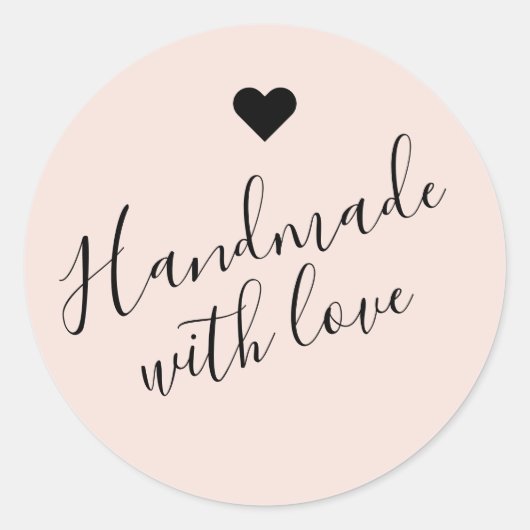 Moderne handgemaakt met liefdesscript beige hart ronde sticker (Voorkant)