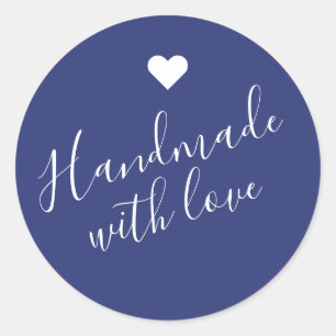 Moderne handgemaakt met liefdesscript blauw hart ronde sticker