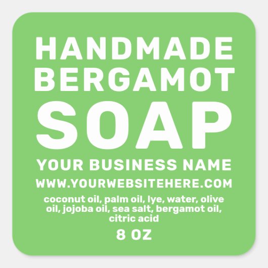 Moderne, handgemaakte Bergamot-zeep, helder groen Vierkante Sticker (Voorkant)
