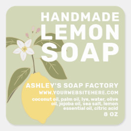 Moderne Handgemaakte Citroen Zeep Botanische Groen Vierkante Sticker