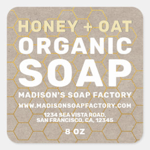 Moderne handgemaakte Honey Oat Zeep Vierkante Stic Vierkante Sticker