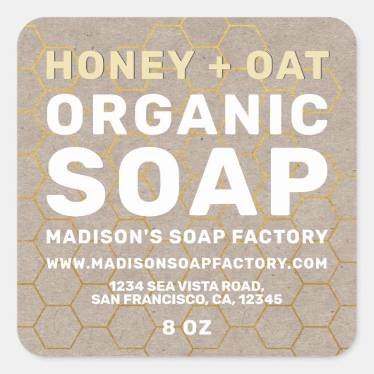 Moderne handgemaakte Honey Oat Zeep Vierkante Stic Vierkante Sticker (Voorkant)