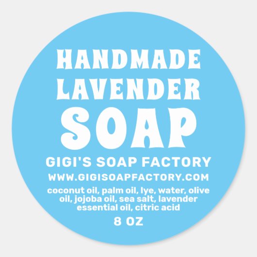 Moderne handgemaakte lavendel Soap Sky Blue Ronde Sticker (Voorkant)