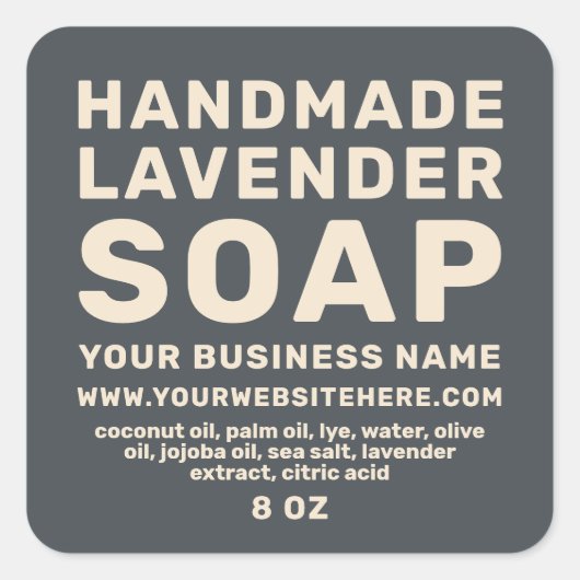 Moderne, handgemaakte lavendel - zwarte verpakking vierkante sticker (Voorkant)