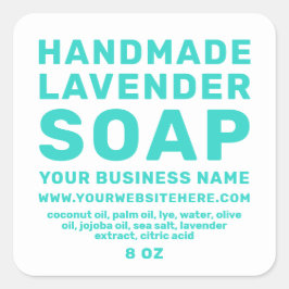 Moderne Handgemaakte Lavendelzeep Turkoois Blauw W Vierkante Sticker