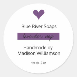 Moderne, handgemaakte lavendezeep | Bedrijfsnaam Ronde Sticker