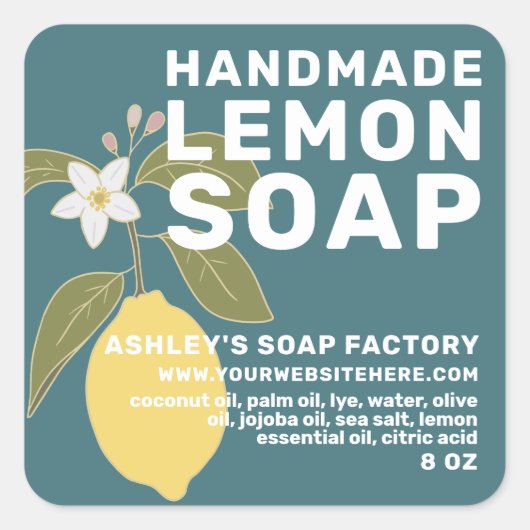 Moderne, handgemaakte Lemon Soap Botanisch Groen Vierkante Sticker (Voorkant)