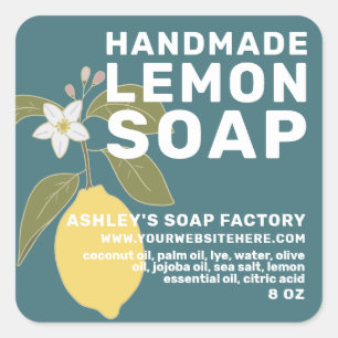 Moderne, handgemaakte Lemon Soap Botanisch Groen Vierkante Sticker