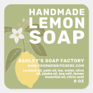 Moderne, handgemaakte Lemon Soap Botanisch Groen Vierkante Sticker