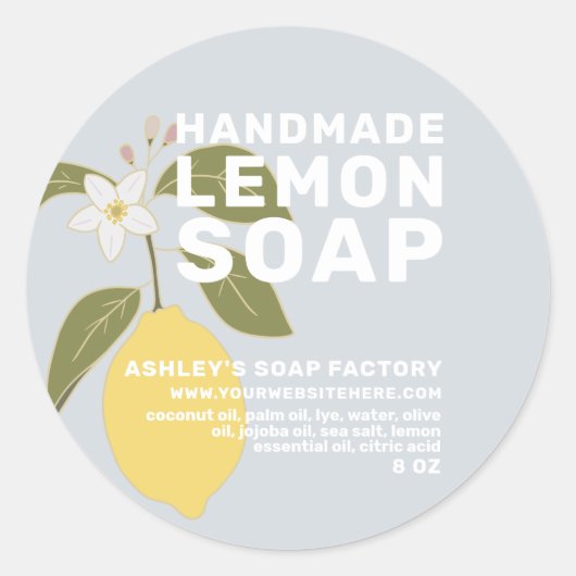 Moderne, handgemaakte Lemon-zeep botanisch blauw Ronde Sticker (Voorkant)