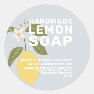 Moderne, handgemaakte Lemon-zeep botanisch blauw Ronde Sticker