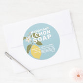 Moderne, handgemaakte Lemon-zeep botanisch blauw Ronde Sticker (Envelop)