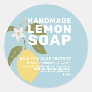 Moderne, handgemaakte Lemon-zeep botanisch blauw Ronde Sticker