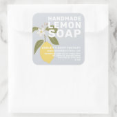 Moderne, handgemaakte Lemon-zeep botanisch blauw Vierkante Sticker (Tas)