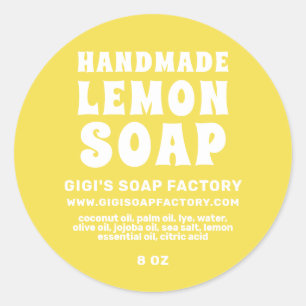 Moderne, handgemaakte Lemon-zeep, lichtgevend geel Ronde Sticker