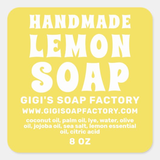Moderne, handgemaakte Lemon-zeep, lichtgevend geel Vierkante Sticker (Voorkant)