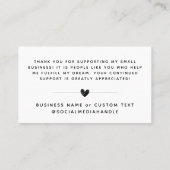 Moderne handgemaakte met liefde hart dank u aankoo visitekaartje (Achterkant)