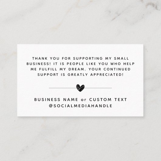 Moderne handgemaakte met liefde hart dank u aankoo visitekaartje (Achterkant)