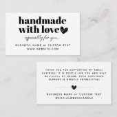 Moderne handgemaakte met liefde hart dank u aankoo visitekaartje (Voorkant / Achterkant)