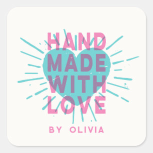 Moderne Handgemaakte Met Liefde Hart Kleine Zakeli Vierkante Sticker