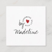 Moderne Handgemaakte met Liefde Script Hart Vierkante Visitekaartje (Voorkant)