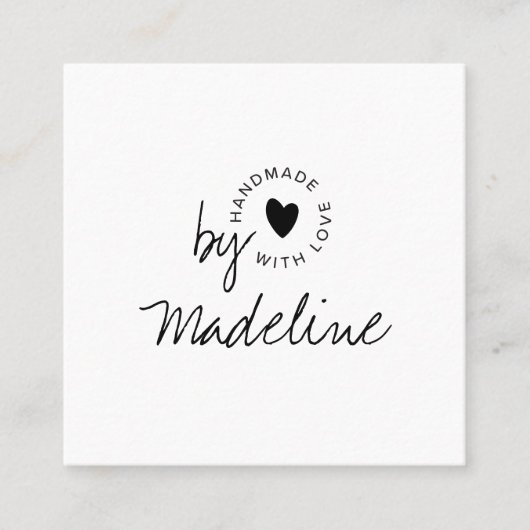 Moderne Handgemaakte Met Liefde Script Hart Vierkante Visitekaartje (Voorkant)