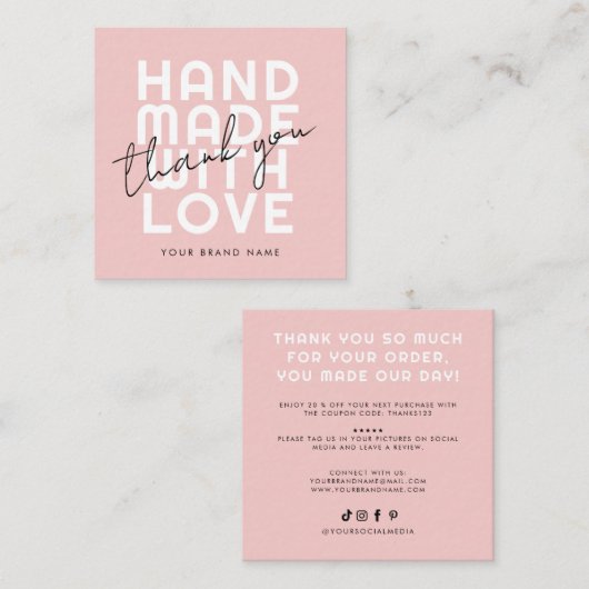 Moderne handgemaakte sociale media met liefde beda vierkante visitekaartje (Voorkant / Achterkant)