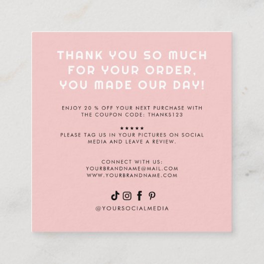 Moderne handgemaakte sociale media met liefde beda vierkante visitekaartje (Achterkant)