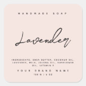 Moderne handgemaakte zeep ingrediënten blos roze vierkante sticker (Voorkant)