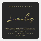 Moderne handgemaakte zeep-ingrediënten zwart goud vierkante sticker (Voorkant)