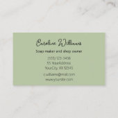 Moderne handgemaakte zeepwinkel soaper salie groen visitekaartje (Achterkant)