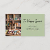 Moderne handgemaakte zeepwinkel soaper salie groen visitekaartje (Voorkant)