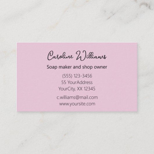 Moderne handgemaakte zeepwinkel soaper stoffig roo visitekaartje (Achterkant)