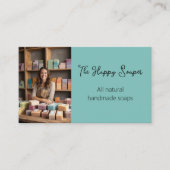 Moderne handgemaakte zeepwinkel zeep blauw-groen visitekaartje (Voorkant)