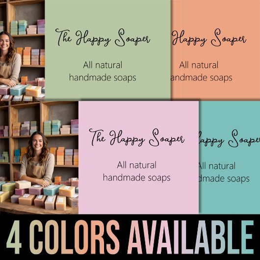 Moderne handgemaakte zeepwinkel zeep blauw-groen visitekaartje