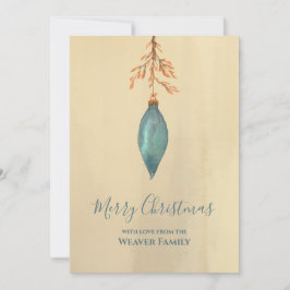 Moderne handgeschilderde Waterverf turquoise kerst Feestdagenkaart