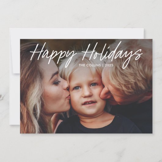 Moderne handgeschreven 2 foto feestdagenkaart (Voorkant)