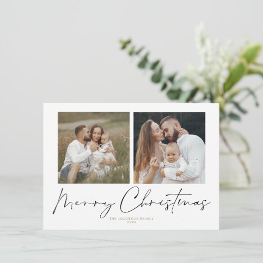 Moderne handgeschreven 2 Kaart voor prettig kerstf (Staand voorkant)