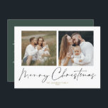 Moderne handgeschreven 2 Kaart voor prettig kerstf<br><div class="desc">Deze kerstkaart bevat twee vierkante foto's,  een modern handgeschreven lettertype en een elegante groene en gouden kleurencombinatie. Bewerk de *Meest* formulering om aan uw behoeften tegemoet te komen en bewerk alle kleuren in uw smaak.</div>