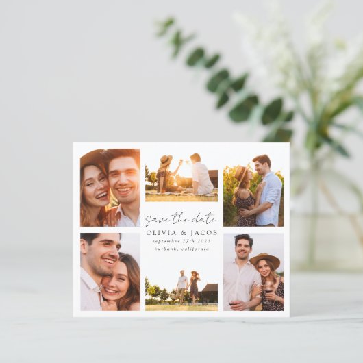 Moderne handgeschreven 6 fotobruiloft bewaart de d (Staand voorkant)