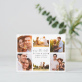 Moderne handgeschreven 6 fotobruiloft bewaart de d aankondigingskaart (Staand voorkant)