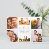 Moderne handgeschreven 6 fotobruiloft save the date (Staand voorkant)