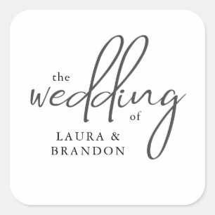 Moderne handgeschreven aangepaste bruiloft voor sc vierkante sticker