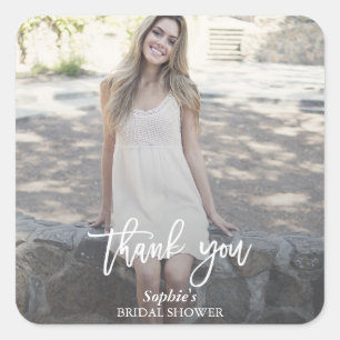 Moderne handgeschreven aangepaste foto bruidsdouch vierkante sticker