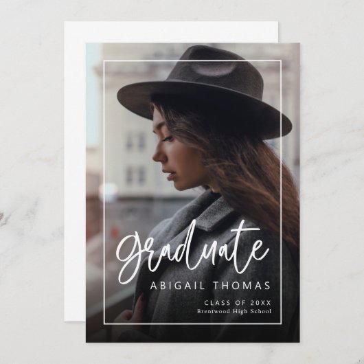 Moderne handgeschreven aankondiging Afstuderen (Voorkant / Achterkant)