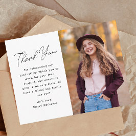 Moderne handgeschreven afstudeerfoto bedankje briefkaart