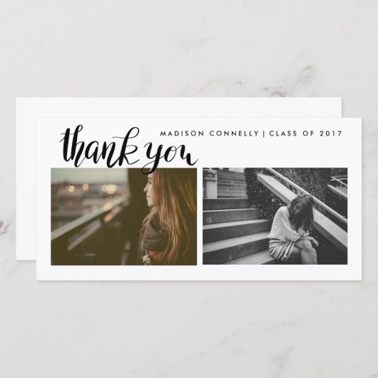 Moderne handgeschreven bedankkaart afgestudeerde f (Voorkant / Achterkant)