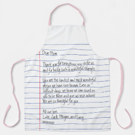 Moderne handgeschreven brief over gelinkt papier v schort