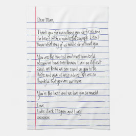 Moderne handgeschreven brief over gelinkt papier v theedoek